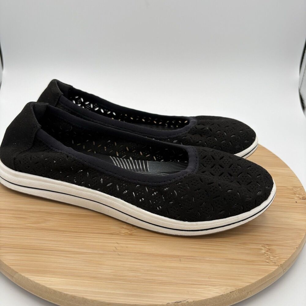 Clarks Cloudsteppers Breeze Roam Slip On Flats Womens 9M Black Comfort Shoe